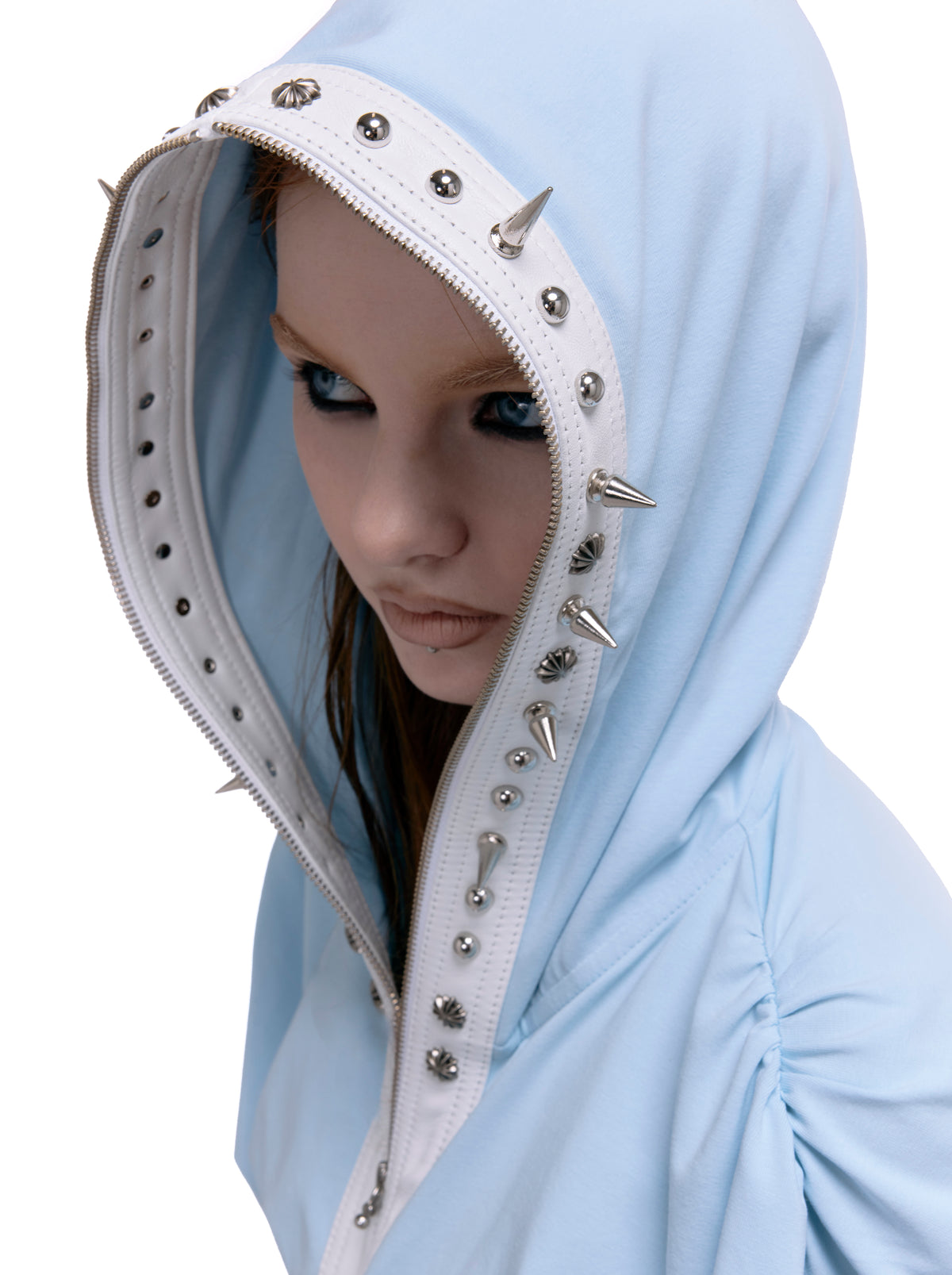 SPIKE ARCH CROPPED HOODIE_BABYBLUE
