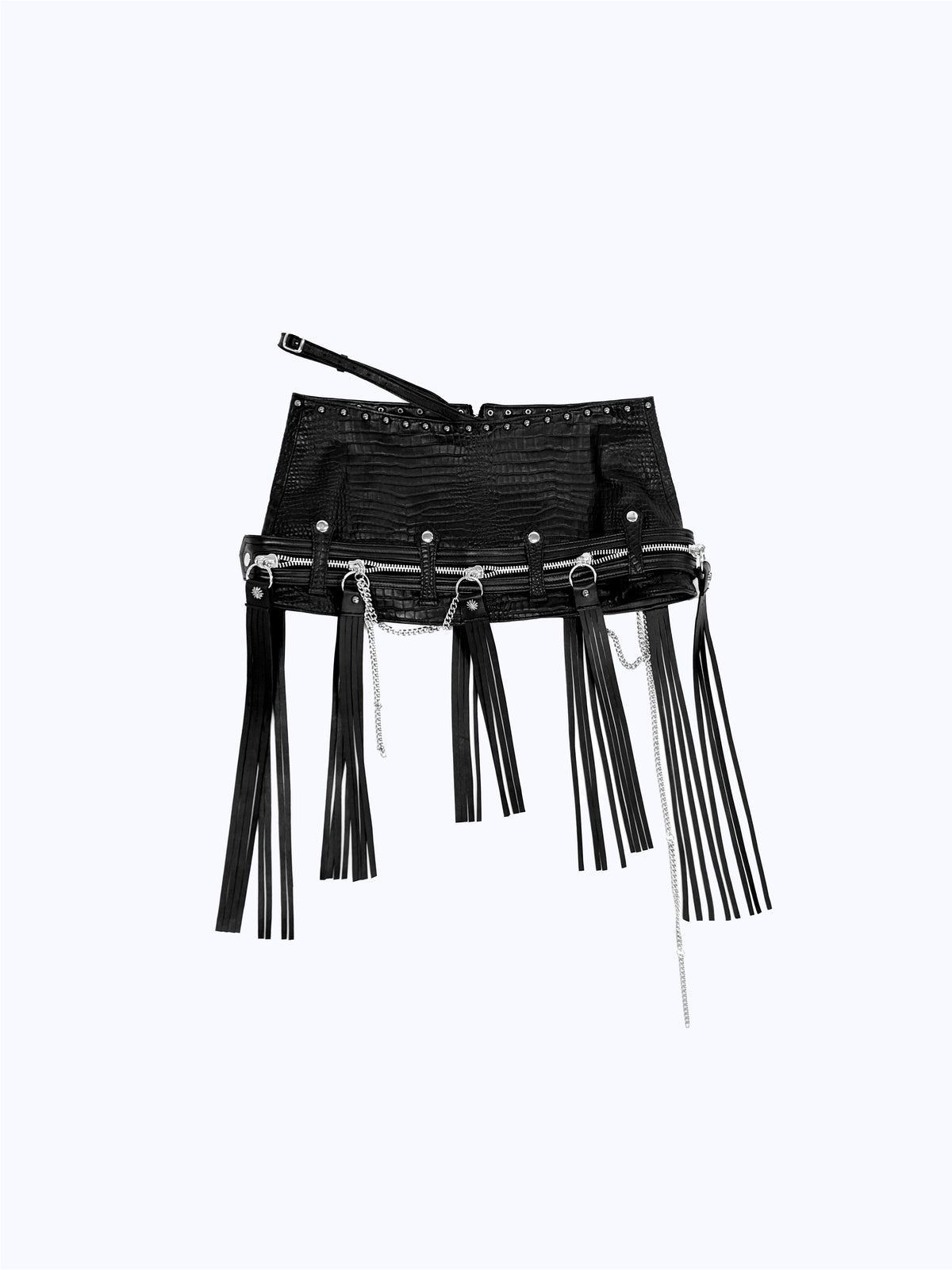 TASSEL ZIP BELTED MINI SKIRT_BLACK