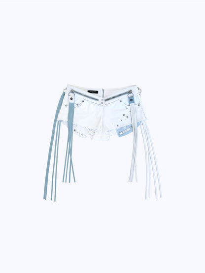 TASSEL ZIP V-CUT HOT PANTS_WHITE