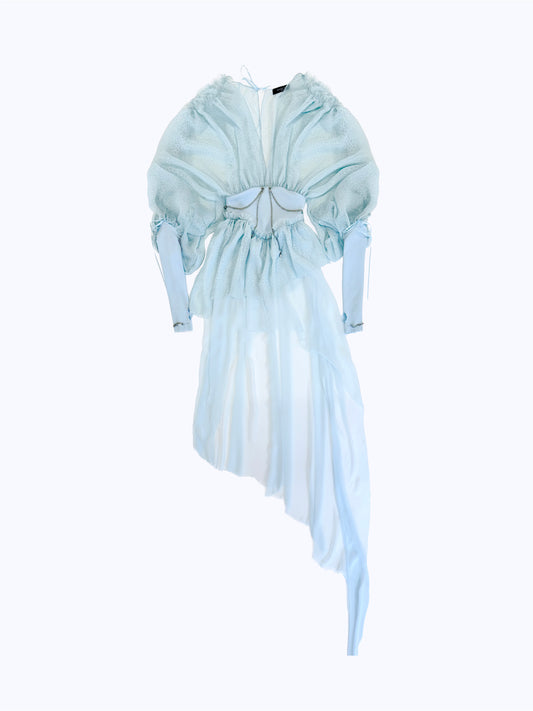 ARROW PIERCED CORSET CHIFFON DRESS