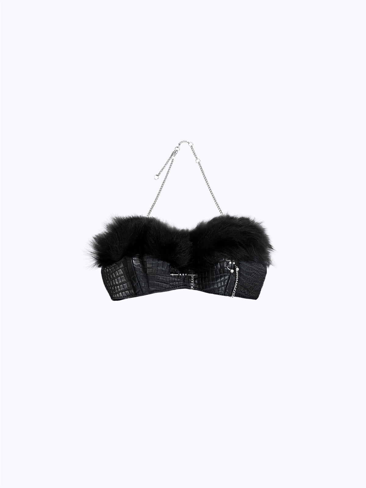 ARROW PIERCED FUR BRA_BLACK