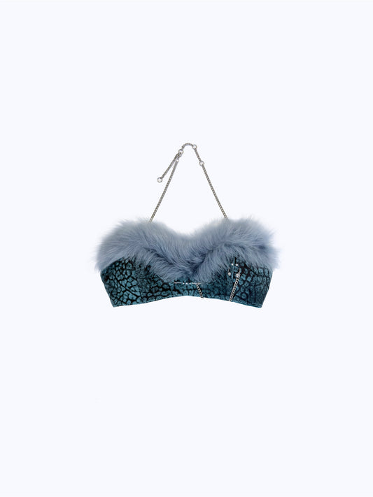 ARROW PIERCED FUR BRA_BLUE
