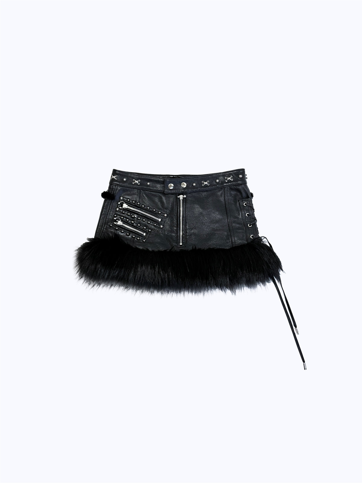 ZIP-POCKET FUR LEATHER MINI SKIRT