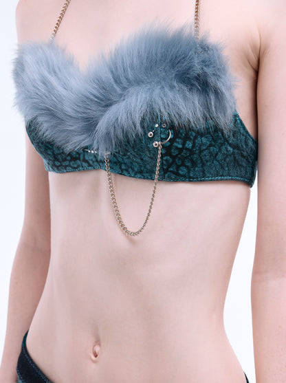ARROW PIERCED FUR BRA_BLUE