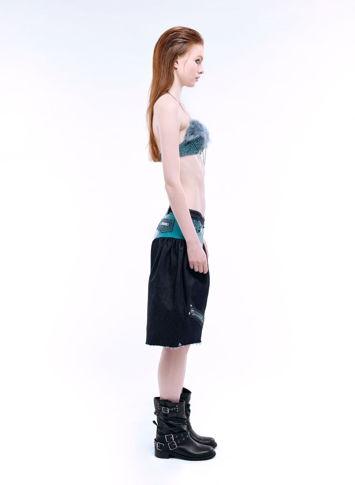 ARROW PIERCED BRIEF-CUT BERMUDAS_TEAL+INDIGO DENIM