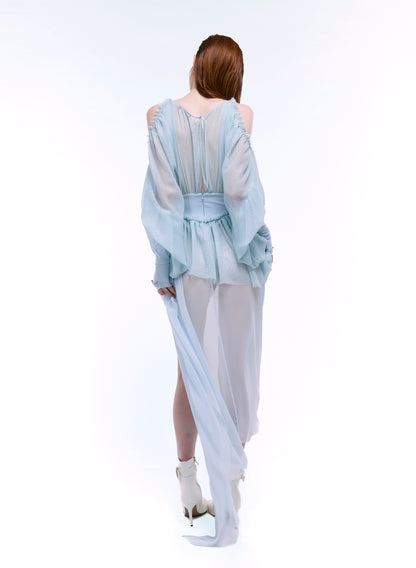 ARROW PIERCED CORSET CHIFFON DRESS