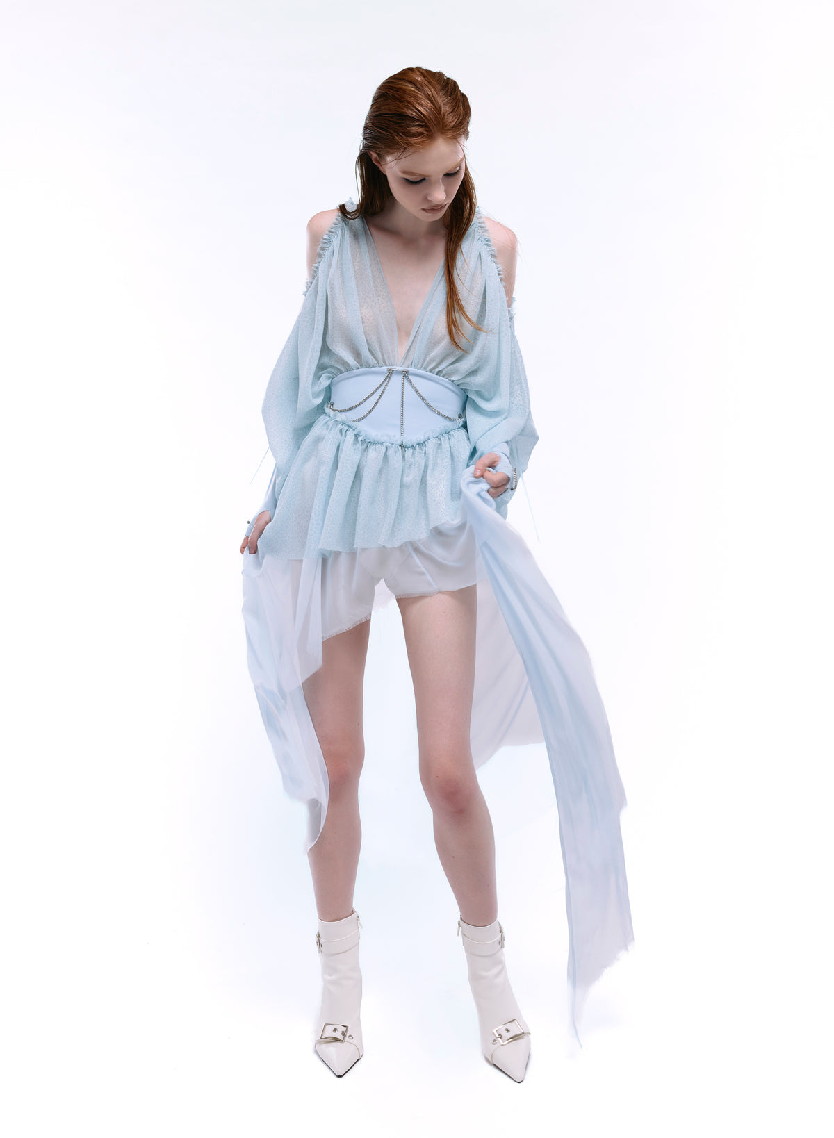 ARROW PIERCED CORSET CHIFFON DRESS