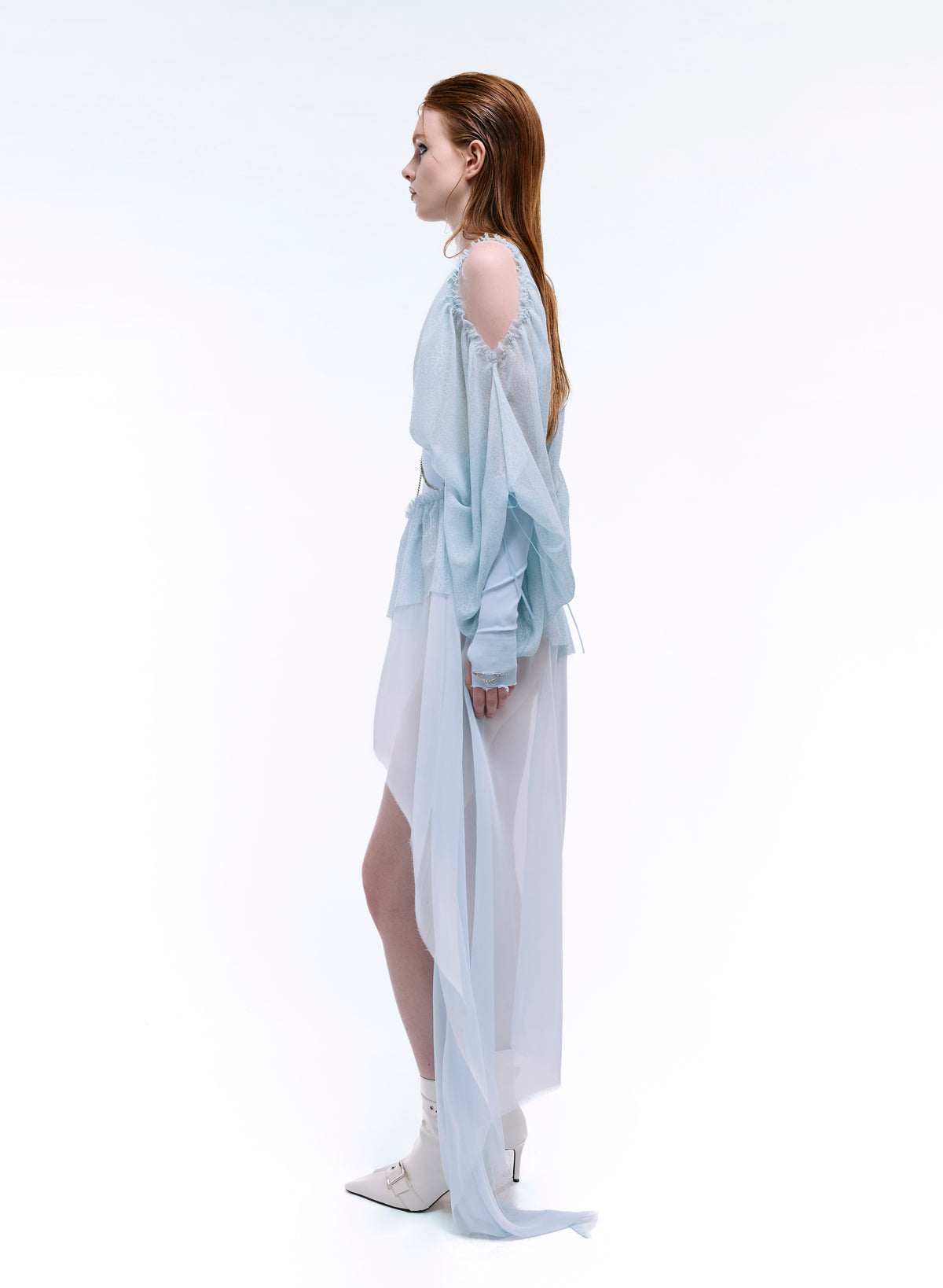 ARROW PIERCED CORSET CHIFFON DRESS