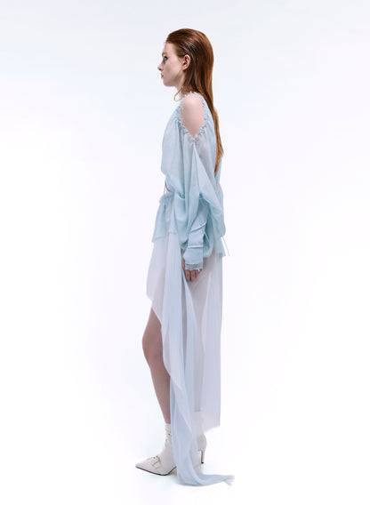 ARROW PIERCED CORSET CHIFFON DRESS