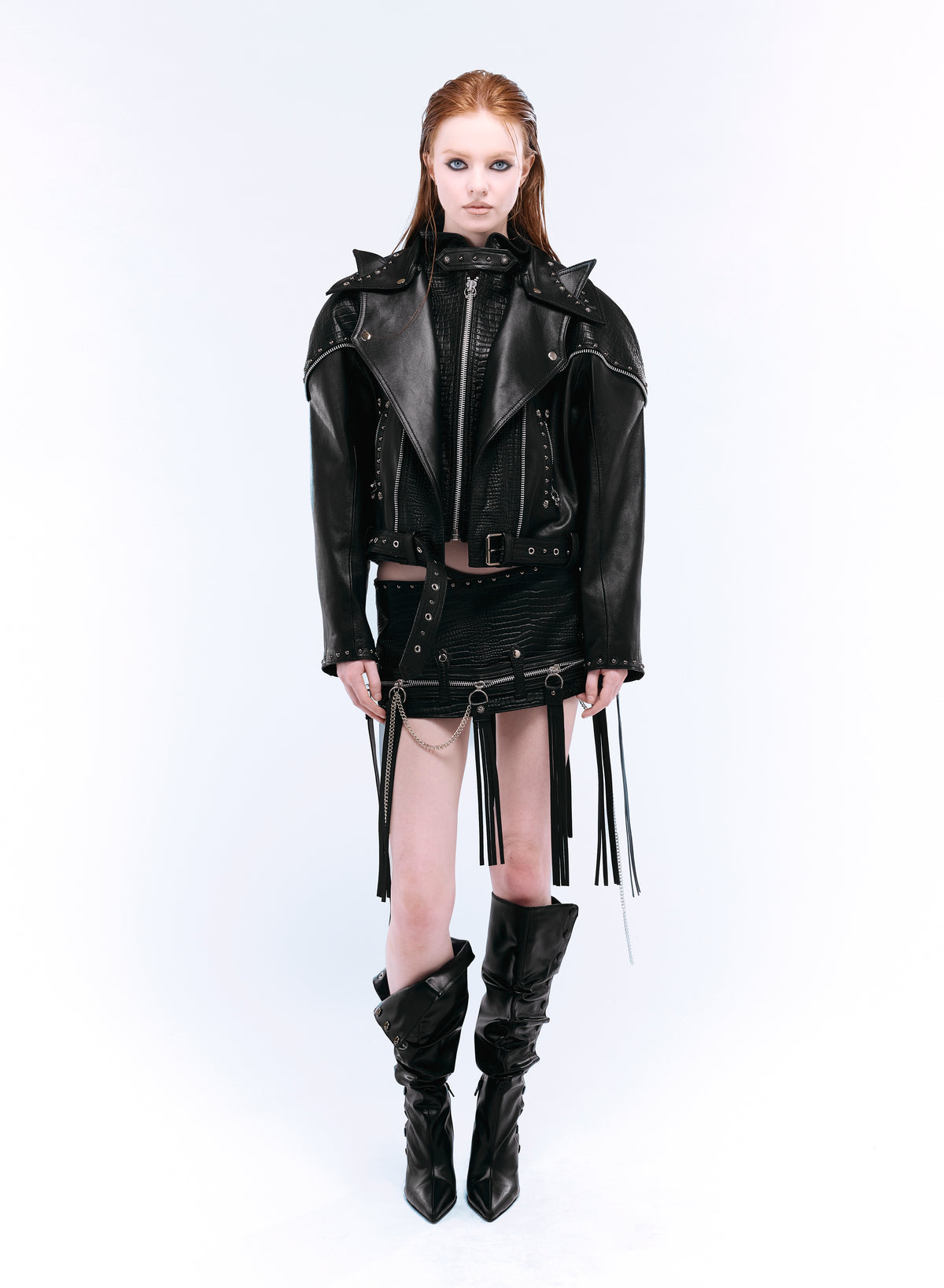 SIGNATURE CAT-EAR LAPEL BIKER JACKET_BLACK