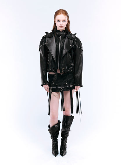 SIGNATURE CAT-EAR LAPEL BIKER JACKET_BLACK