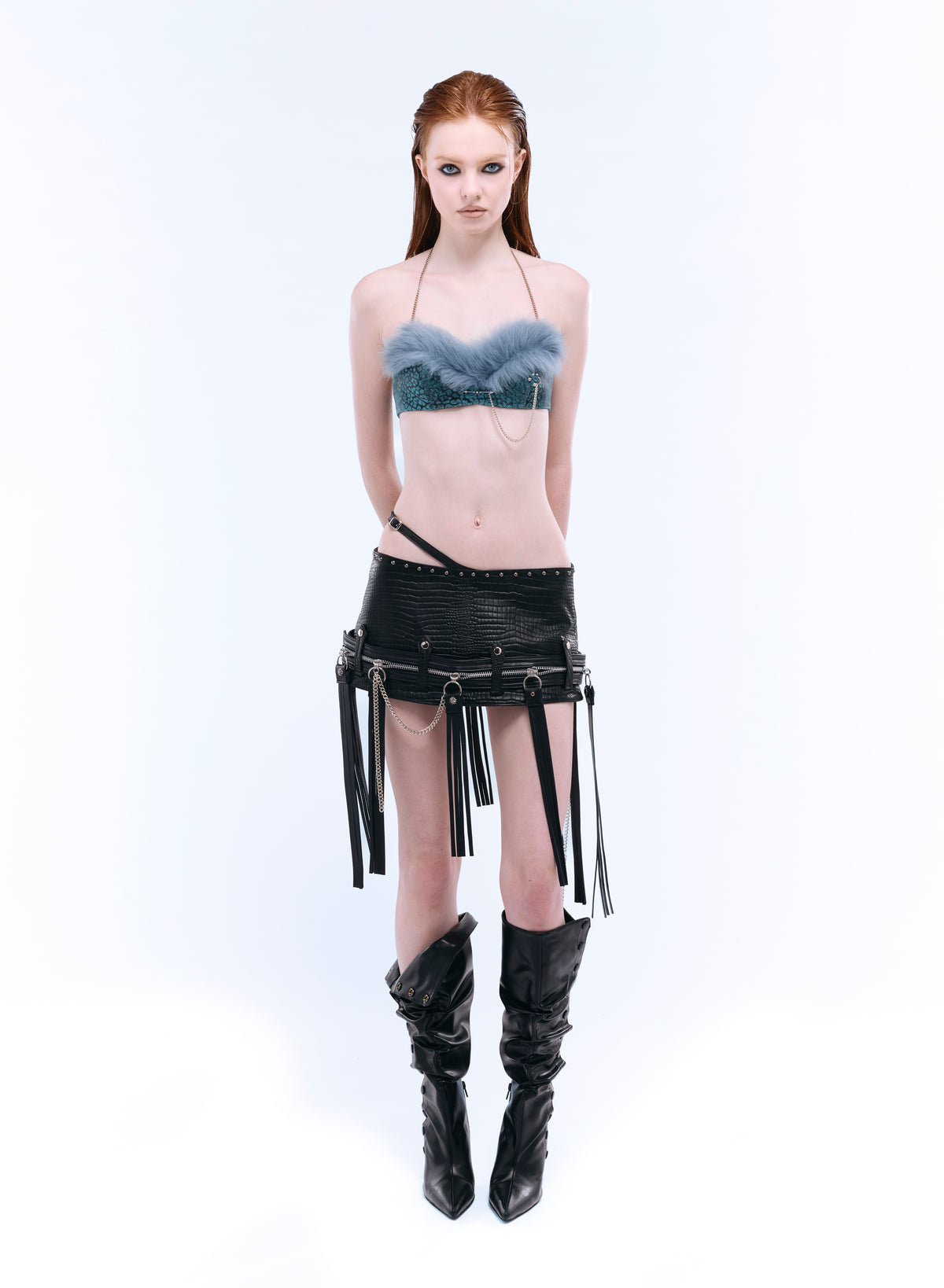 TASSEL ZIP BELTED MINI SKIRT_BLACK