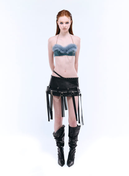 TASSEL ZIP BELTED MINI SKIRT_BLACK