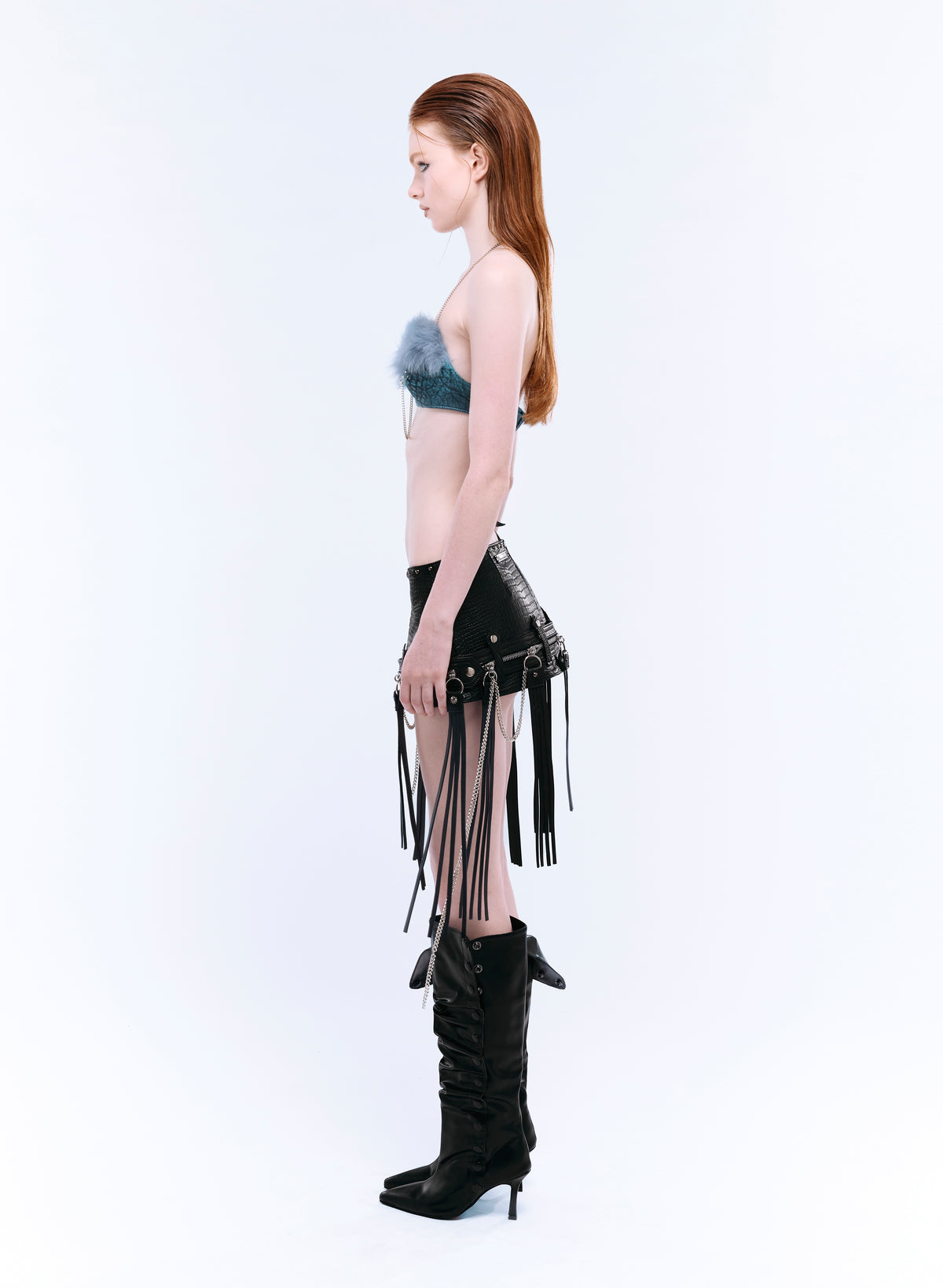 TASSEL ZIP BELTED MINI SKIRT_BLACK
