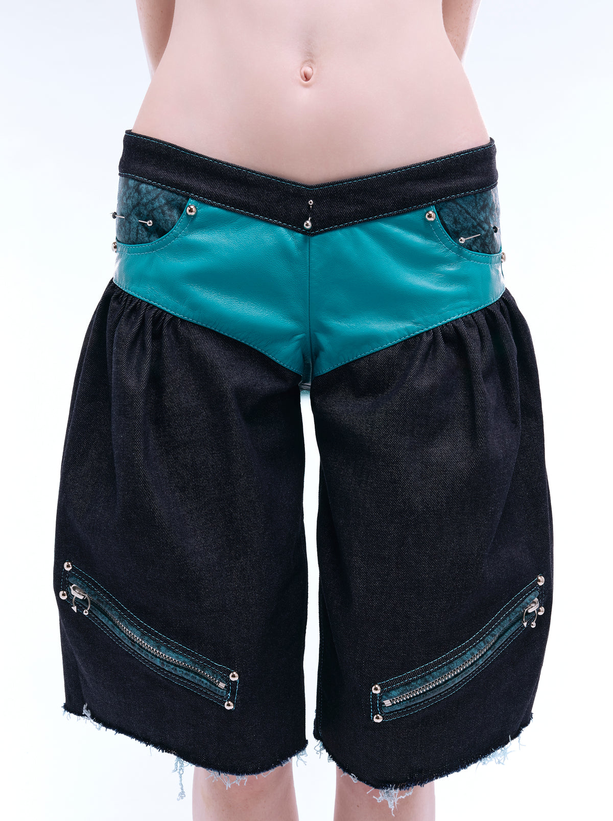 ARROW PIERCED BRIEF-CUT BERMUDAS_TEAL+INDIGO DENIM