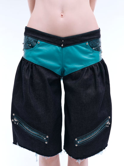 ARROW PIERCED BRIEF-CUT BERMUDAS_TEAL+INDIGO DENIM
