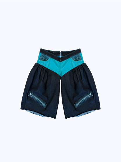 ARROW PIERCED BRIEF-CUT BERMUDAS_TEAL+INDIGO DENIM