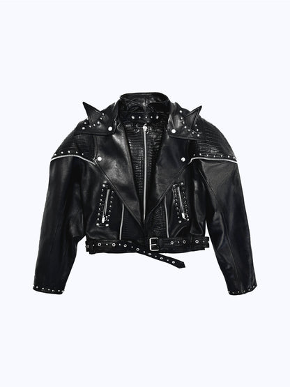 SIGNATURE CAT-EAR LAPEL BIKER JACKET_BLACK