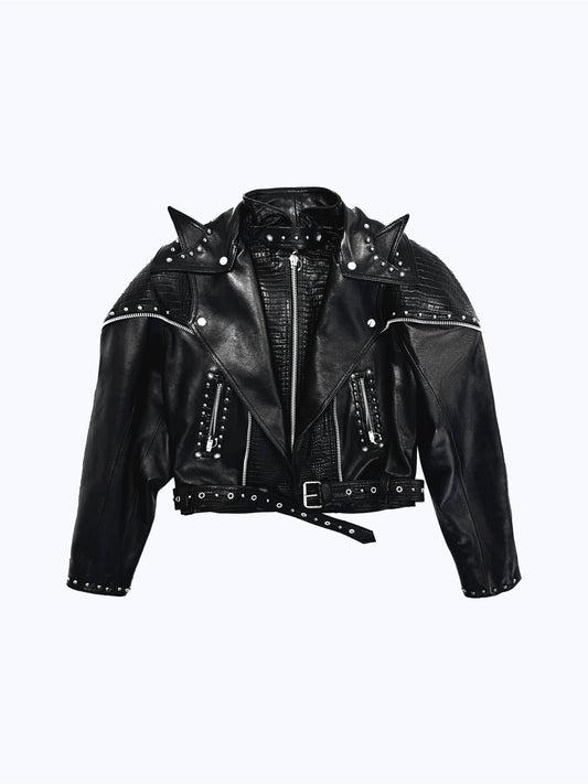 SIGNATURE CAT-EAR LAPEL BIKER JACKET_BLACK