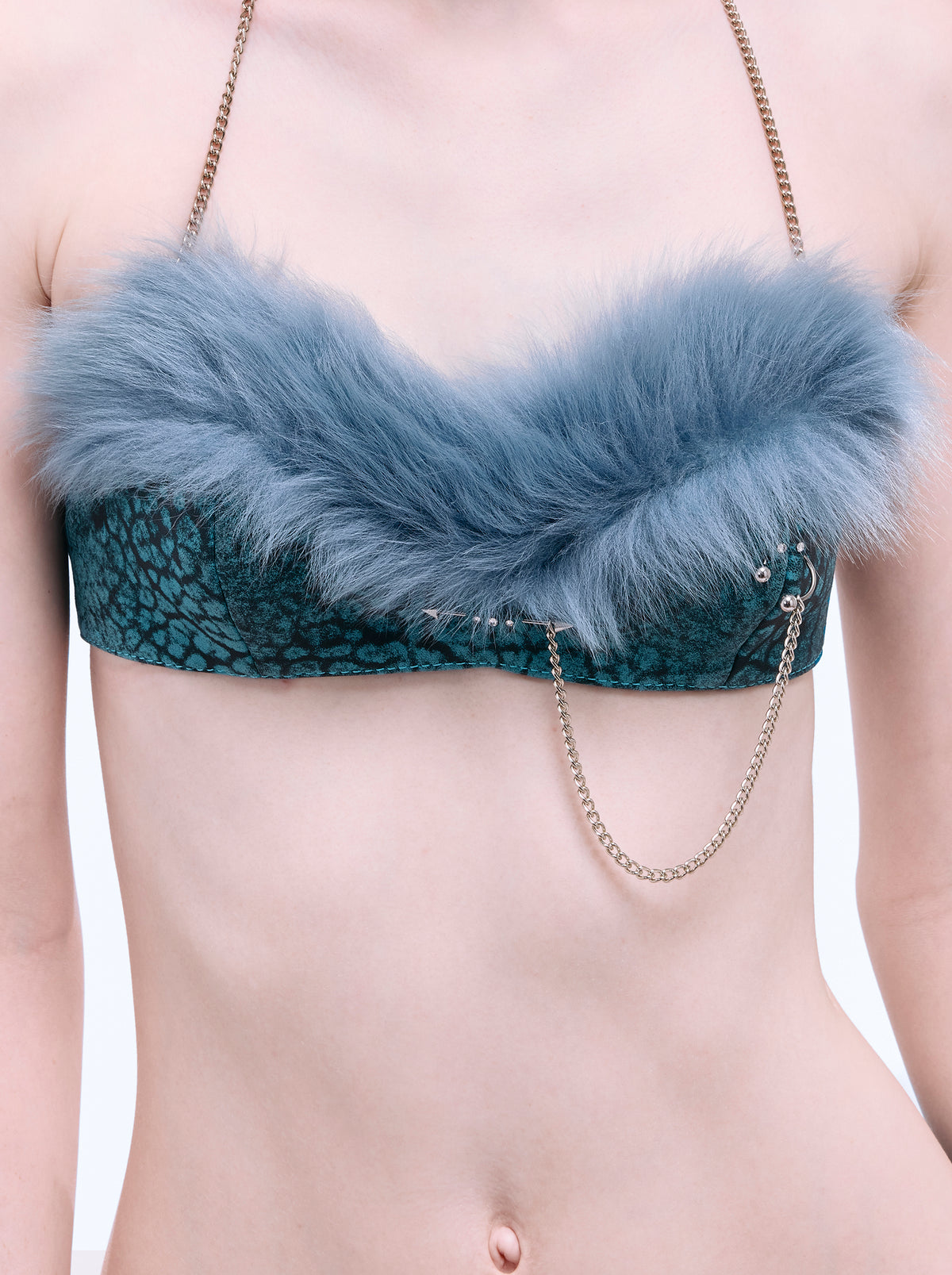 ARROW PIERCED FUR BRA_BLUE