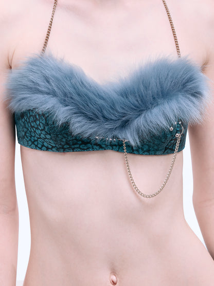 ARROW PIERCED FUR BRA_BLUE