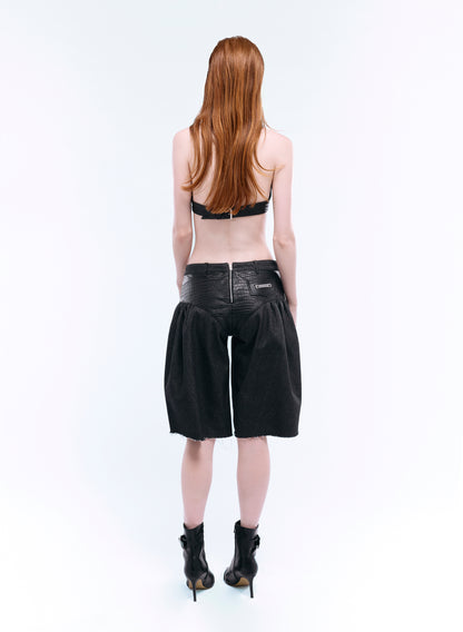 ARROW PIERCED FUR BRA_BLACK