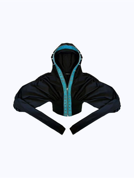SPIKE ARCH CROPPED HOODIE_BLACK