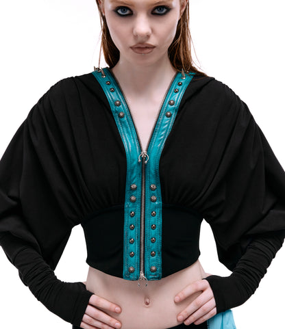 SPIKE ARCH CROPPED HOODIE_BLACK