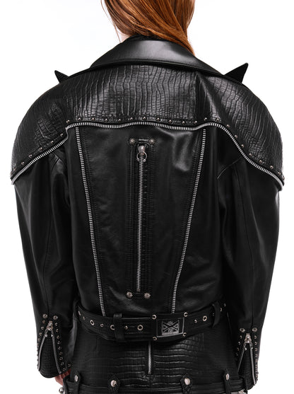 SIGNATURE CAT-EAR LAPEL BIKER JACKET_BLACK