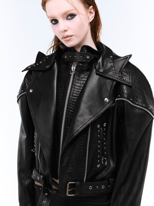 SIGNATURE CAT-EAR LAPEL BIKER JACKET_BLACK